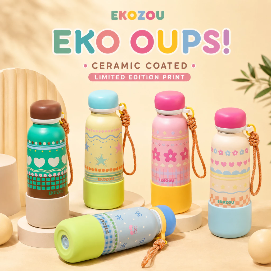 EKOZOU รุ่น EKO OUPS ขวดน้ำสแตนเลส 304 เคลือบเซรามิก ขนาด 550 - 750 ML มีหลอดดูด ยางรองก้น เก็บร้อน-เย็น EKOZOU