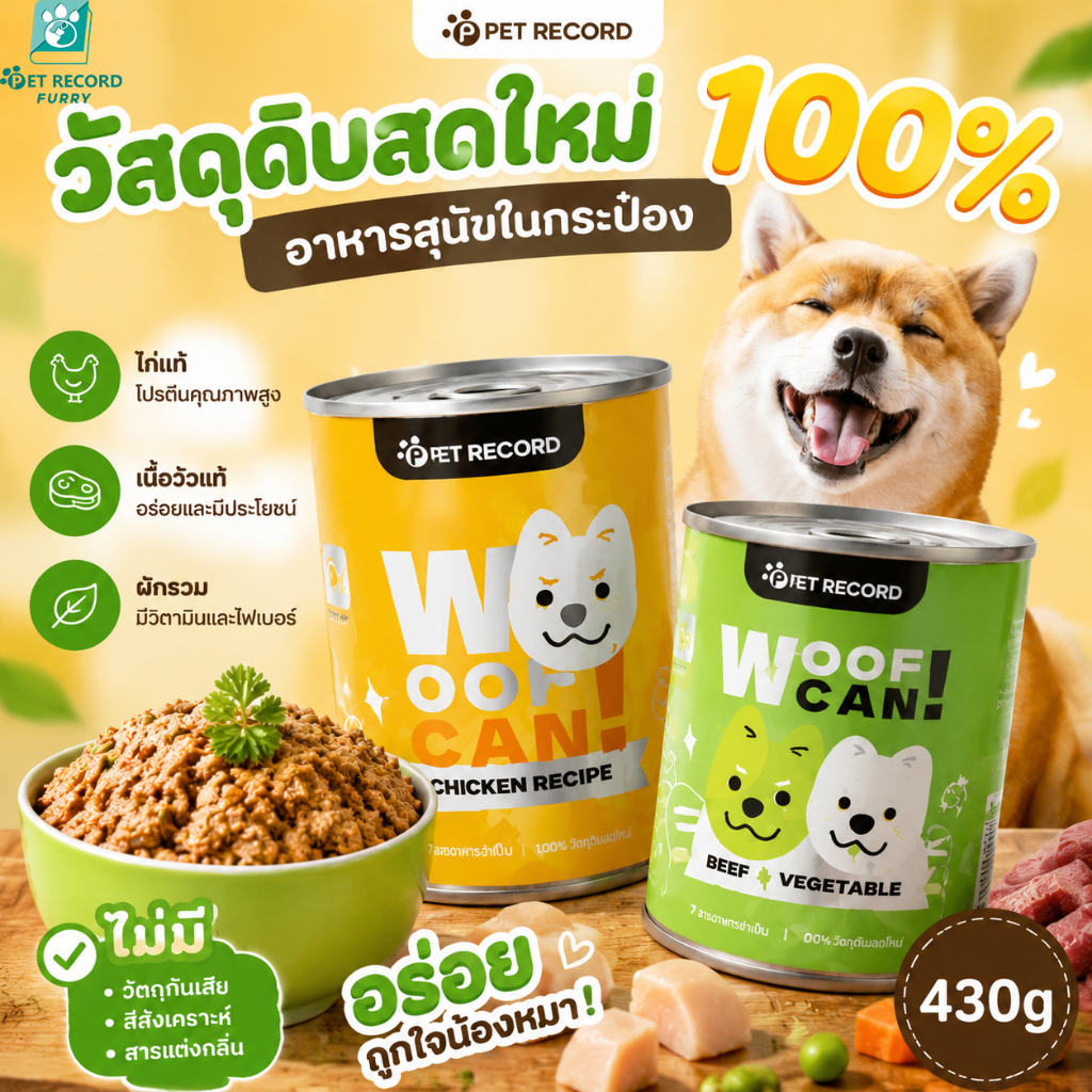 Pet Record 12ชิ้น 10ชิ้น อาหารเปียกหมากระป๋อง 430g อาหารสุนัขเปียกกระป๋องโภชนาการอาหารสุนัขเปียก
