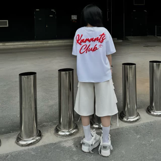 Karants แบรนด์ระดับนานาชาติ เสื้อยืด Cropped boxy cotton แท้ gsm ปักขนฟูสองด้าน KR207 Streetwear Hot Trend（แบบพิมพ์ลาย）