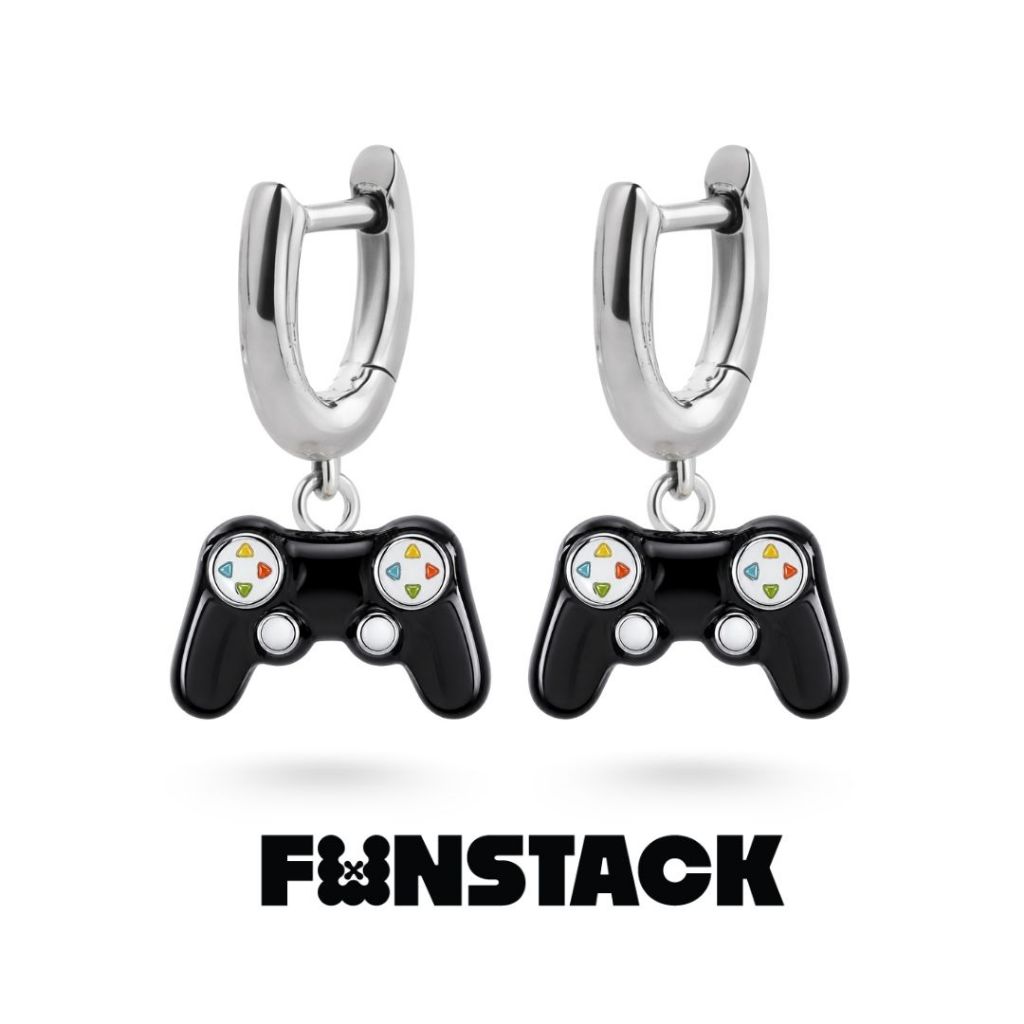 FUNSTACK ต่างหูห่วง Game On Play Game Console Silver Stainless Steel