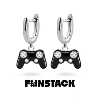 FUNSTACK ต่างหูห่วง Game On Play Game Console Silver Stainless Steel