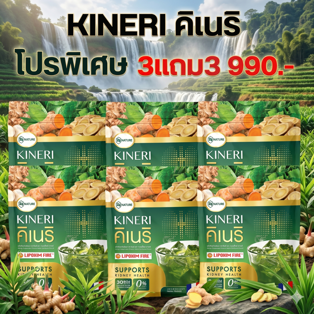 [ KINERI คิเนริ 3แถม3 ] อาหารเสริมดูแลไต ชงดื่ม (1ห่อ30ซอง)