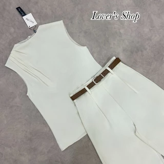 THE CLOSETA : LV335 ชุดเซ็ทเสื้อคอปีนจับจีบช่วงไหล่ พร้อมกางเกงขายาว และเข็มขัดเข้าชุด สวยแบบมีคลาส