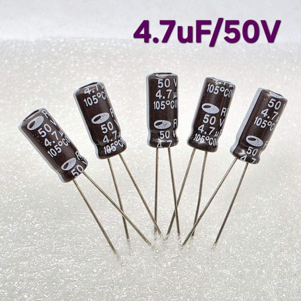(แพ็ค 10 ตัว) คาปาซิเตอร์ 4.7uF 50V ,Electrolytic Capacitor 4.7uF 50V , ตัวเก็บประจุ อิเล็กโตไลท์ 4.