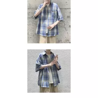 เสื้อแขนสั้นลายสก๊อตผู้ชาย，มีสองสีให้เลือก，M-3XL