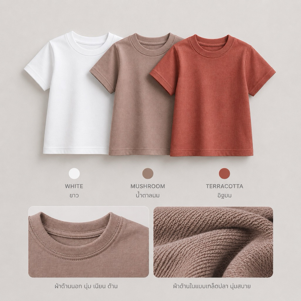 T-shirt เสื้อยืดเด็กชายเด็กหญิงสีพื้น คอกลม เกรดขึ้นห้าง โรงงานมาเอง สไตล์มินิมอล อายุ 6เดือน-6ขวบ ผ้านุ่มเบาใส่สบาย