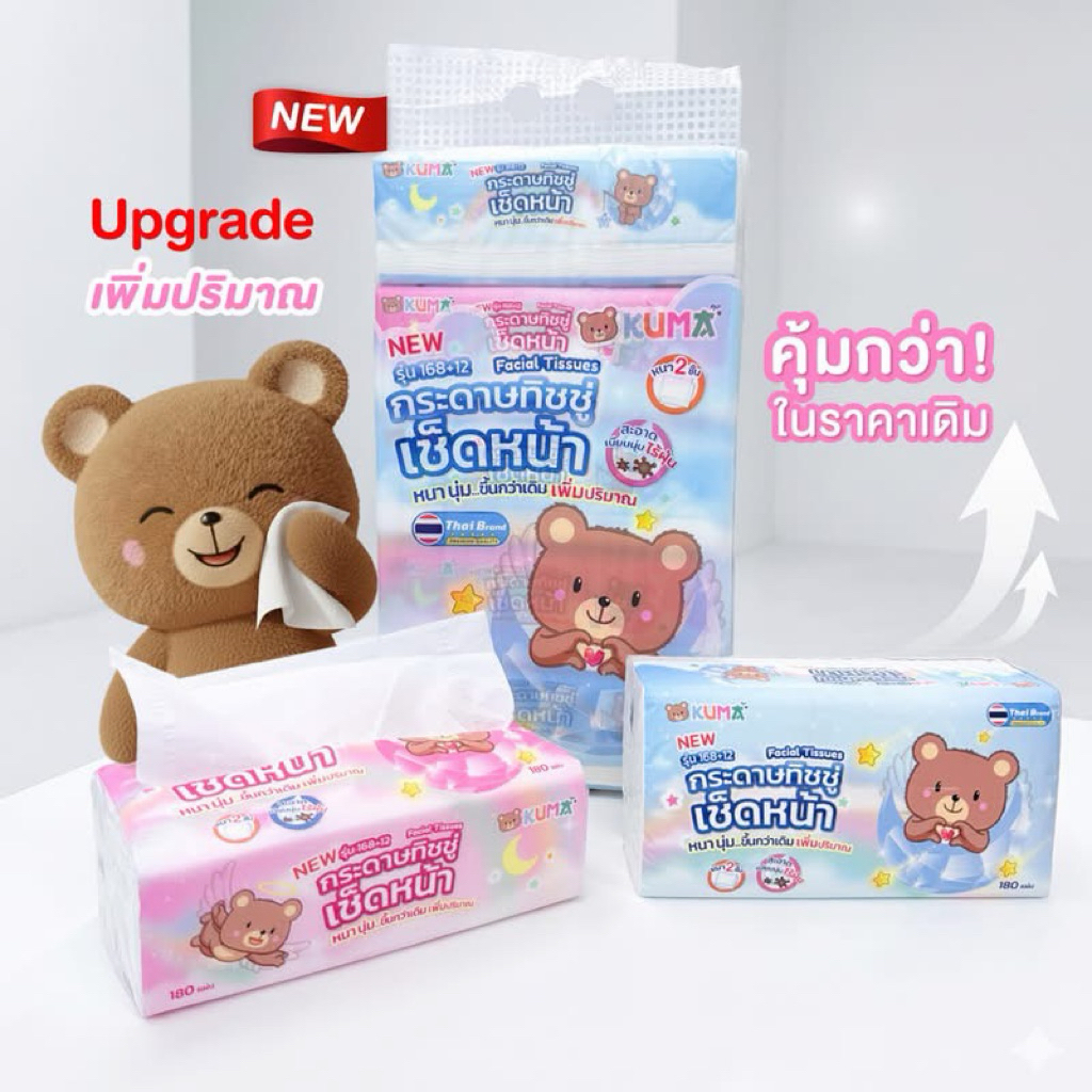 กระดาษทิชชู่คุมะ KUMA 168+12 แผ่น 1 แพ็ค 5 ห่อ