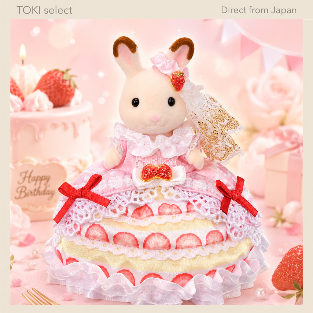Sylvanian Families Strawberry Cake Dress Birthday Bunny Doll Set Sweet Party Toy