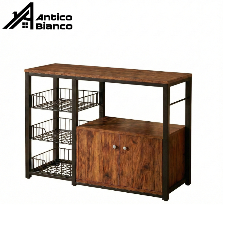Antico ชั้นวางของในครัว ชั้นวางอเนกประสงค์ มีตะกร้าเหล็ก วางไมโครเวฟได้ ชั้นเก็บผักผลไม้ โครงเหล็ก