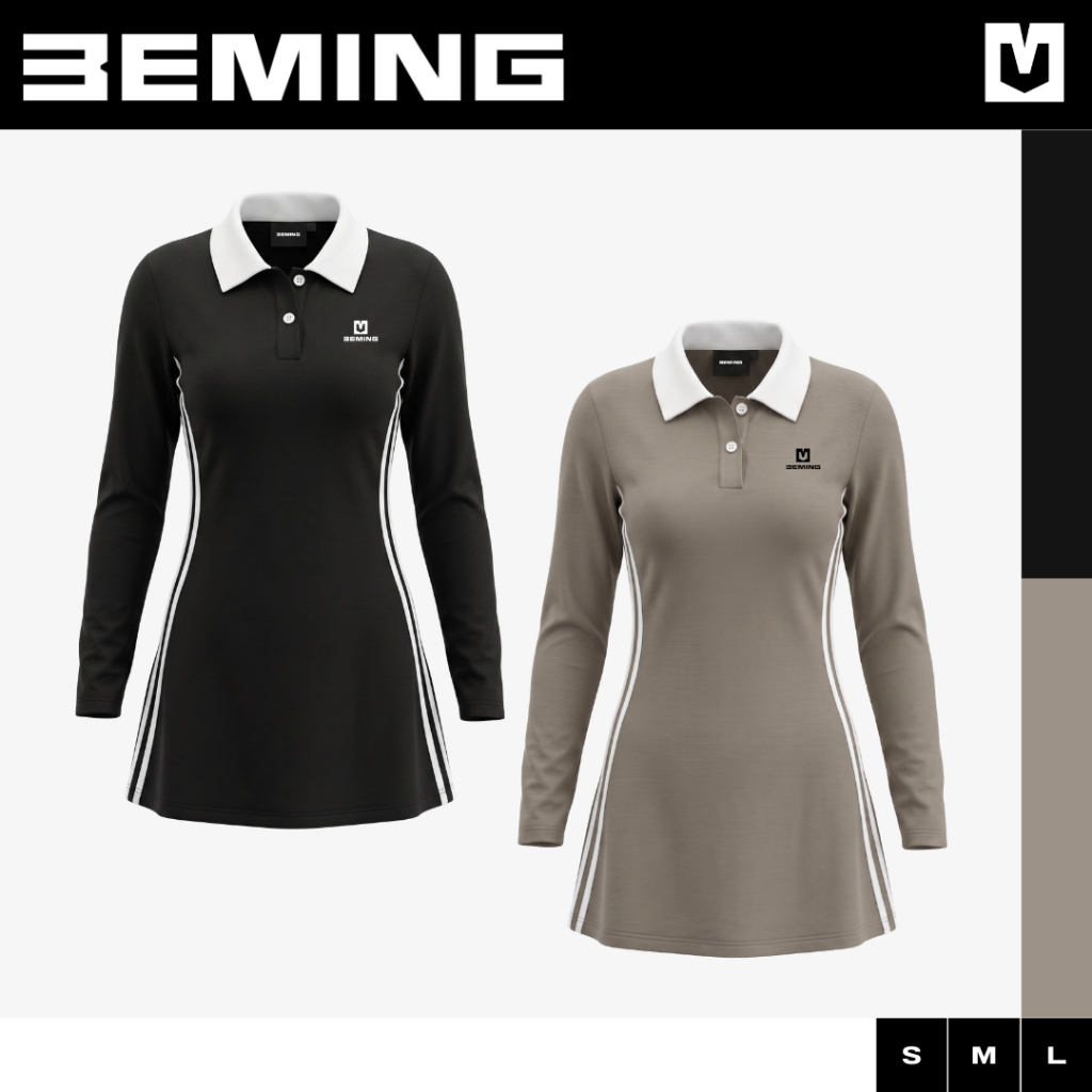 Bemingdress056 (S-L) - Daelin Dress - เดรสแขนยาวคอปกทรง sporty เข้ารูปใส่แล้วหุ่นเพรียวมี shape