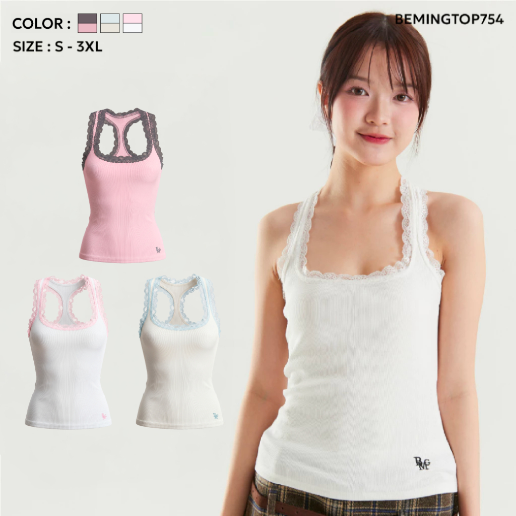 (พร้อมส่ง)Bemingtop754(XS-3XL) - Lila Tank Top เสื้อกล้ามลูกไม้(โพส2)