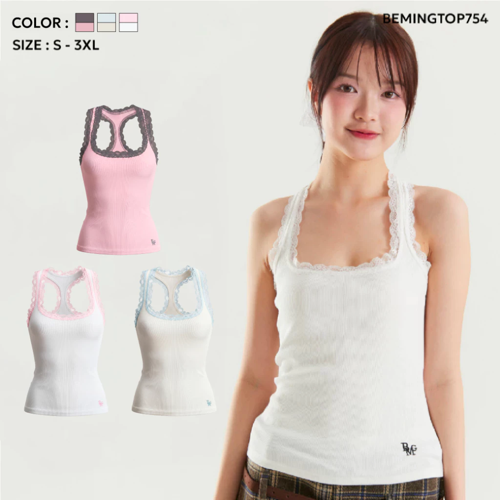 (พร้อมส่ง)Bemingtop754(XS-3XL) - Lila Tank Top เสื้อกล้ามลูกไม้(โพส2)