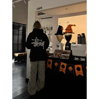 เสื้อสเวตเตอร์มีฮู้ด สำหรับผู้ชายและผู้หญิงSTUSSY BASIC LOGO HOODIE ผ้าฝ้ายแท้เสื้อสวมหัวคู่มีฮู้ดแบรนด์อินเทรนด์