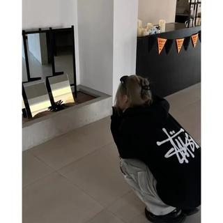 เสื้อสเวตเตอร์มีฮู้ด สำหรับผู้ชายและผู้หญิงSTUSSY BASIC LOGO HOODIE ผ้าฝ้ายแท้เสื้อสวมหัวคู่มีฮู้ดแบรนด์อินเทรนด์