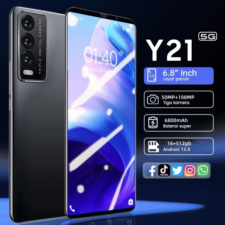 โทรศัพท์มือถือ Y21 6.8นิ้ว รองรับ2ซิม แรม16GB รอม512GB 6800mAh รองรับ 2 ซิมการ์ด โทรศัพท์มือถือราคาถูก