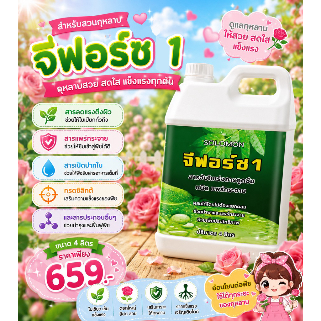 จีฟอร์ซวัน (แกลอน4ลิตร) สารจับใบ เร่งการดูดซึม จับใบ ไม่มีแอลกอฮอล์ ไม่ทำร้ายใบพืช ใช้กับไม้ดอกได้