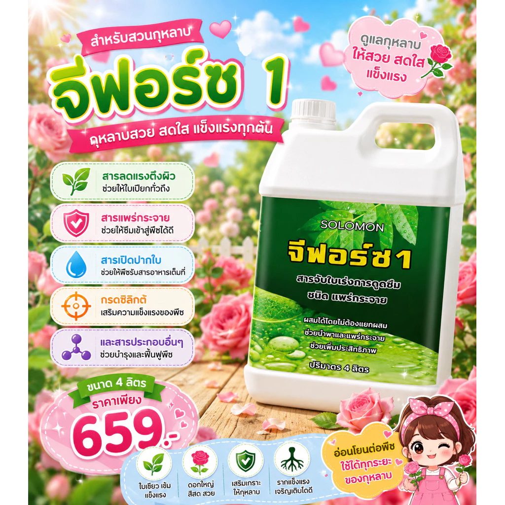 จีฟอร์ซวัน (แกลอน4ลิตร) สารจับใบ เร่งการดูดซึม จับใบ ไม่มีแอลกอฮอล์ ไม่ทำร้ายใบพืช ใช้กับไม้ดอกได้
