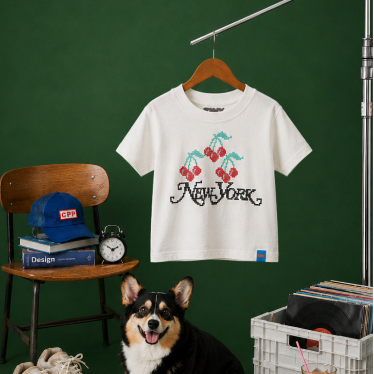 🍒🍒  SALE 🍒🍒T!NY Kidswear - Cherries New York เสื้อยืดทรงโอเวอร์ไซซ์ลายเชอร์รี่ สกรีนนูน สำหรับเด็ก ดีไซน์น่ารัก ใส่สบาย