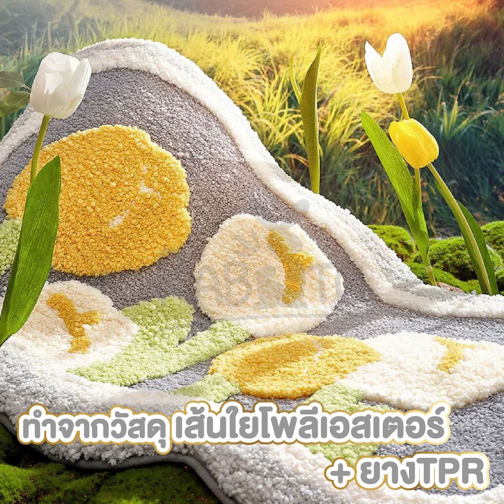 【RABITO สินค้าดี】พรมเช็ดเท้า ลายดอกทิวลิป กันลื่น รูปที่ 2