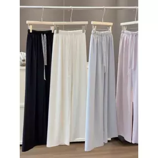 M-2XL 7สี กางเกงสีครีมผ้าลูกไม้แบบเชือกรูด ทรงขากว้างสำหรับ ผู้หญิง ดีไซน์พลิวสวย ใส่ได้หลากหลายสไตล์ เอวสูง มีเท็กซ์เจอ