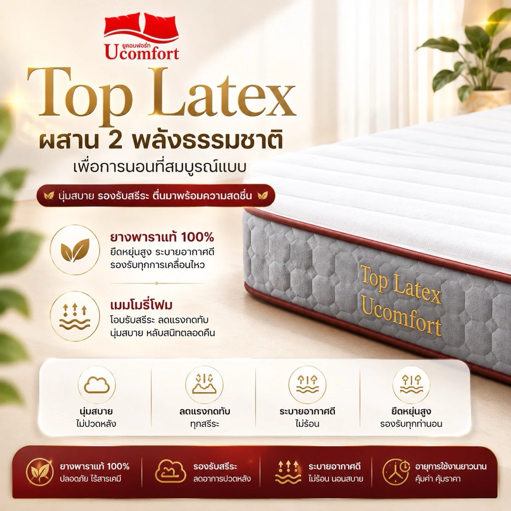 Ucomfort ที่นอนสูญญากาศ ยางพารา รุ่น TOP LATEX ส่งฟรี thumbnail 9