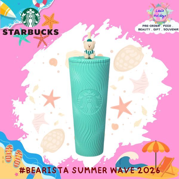 แก้ว Starbucks; Summer Wave with Bearista Stopper Cold Cup 24oz.