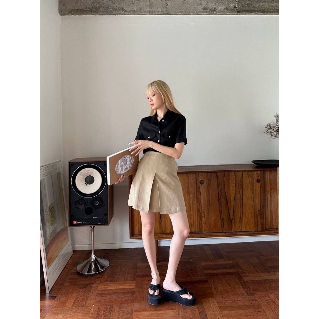 PLOWBRANDS - SK0009 "Inspire Mini skirt" (longer) กระโปรงผ้าลินินแท้ 100%