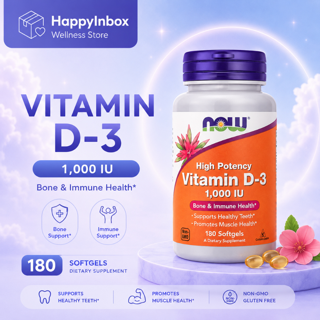 NOW Vitamin D3 1000 IU เสริมกระดูก ภูมิคุ้มกัน แบบซอฟต์เจล 180 เม็ด