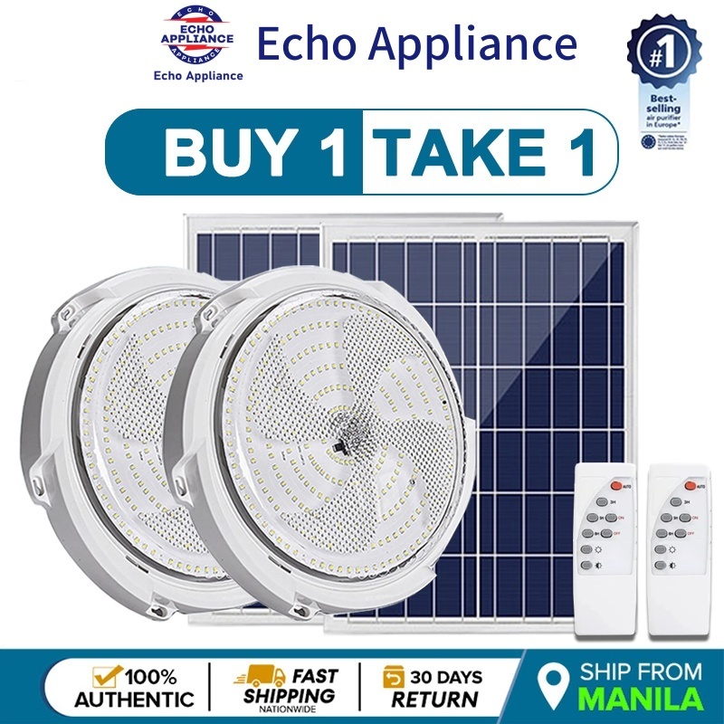 【ซื้อ 1 แถม 1】200000W ไฟโซล่าเซลล โคมไฟเพดาน Solar Light แสงวอร์ม/ไฟสีขาว สว่างอัตโนมัติเมื่อฟ้ามืด ชาร์จไฟอัตโนม