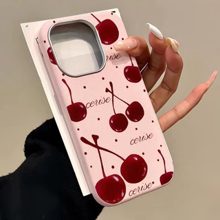 เคสไอโฟน 11 น่ารักสีแดงเชอร์รี่พื้นผิวหนังนุ่ม สำหรับ IPhone 17 16 13 15 11 14 12 Pro Max 7 8 16 14 15 Plus XR X XS Max