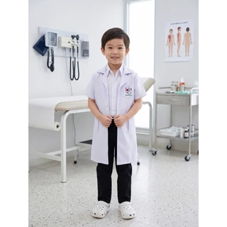 (KIDCITY) เสื้อกาวน์เด็ก แถมหูฟ้งหมอของเล่น เสื้อกาวน์หมอ เสื้อกาวน็เด็กแขนสั้น ชุดอาชีพเด็ก