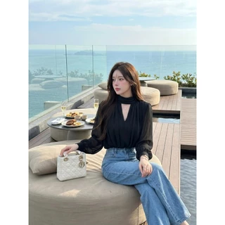 M2151 เสื้อชีฟองคอปีนแต่งระบาย เรียบหรู ดูแพง สไตล์ลูกคุณ ยกระดับลุคของคุณให้ดูแพงกว่าใคร