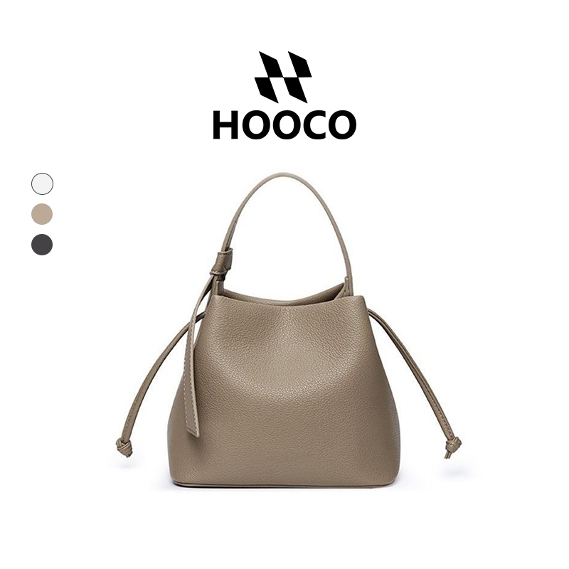 HOOCO กระเป๋าแฟชั่นสตรี กระเป๋าถังเล็ก หนังPU แฟชั่นลำลอง ความจุใหญ่ งานประณีต น่ารัก ใช้ทำงานและชิวล์ได้