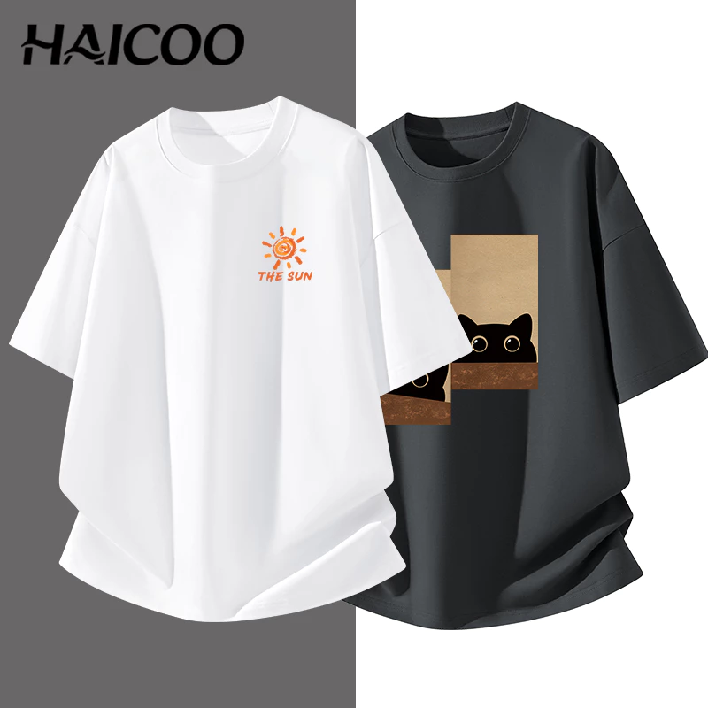 HAICOO เสื้อยืดผู้ชายเท่ๆ Cotton 100% หนา 220G คุ้มค่า ทรงหลวม S-4XL พร้อมส่ง