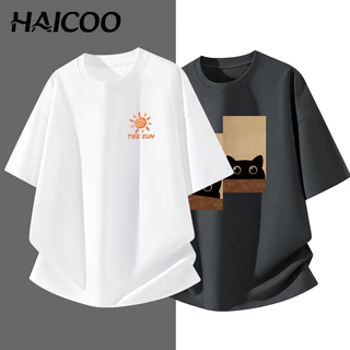 HAICOO เสื้อยืดผู้ชายเท่ๆ Cotton 100% หนา 220G คุ้มค่า ทรงหลวม S-4XL พร้อมส่ง