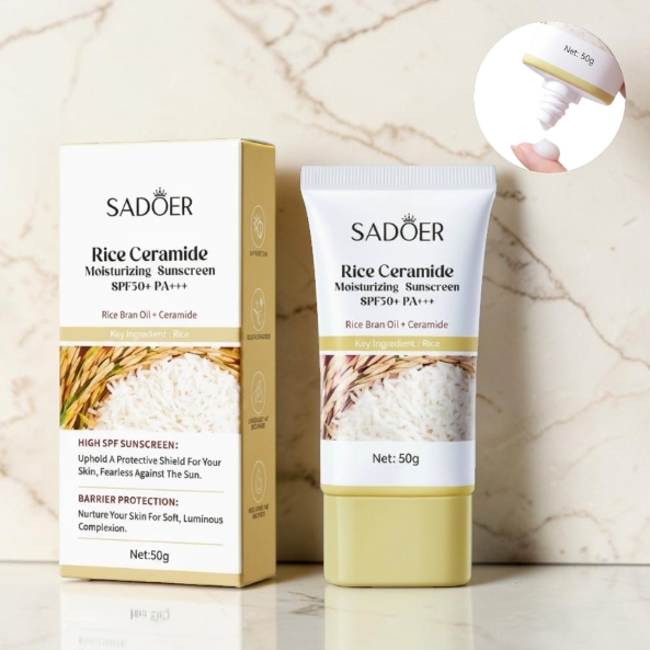 SADOER Sunscreen SPF50+ PA+++ ครีมกันแดด สูตรข้าว บำรุงผิวชุ่มชื้น ผิวโกลว์สุขภาพดี 50g