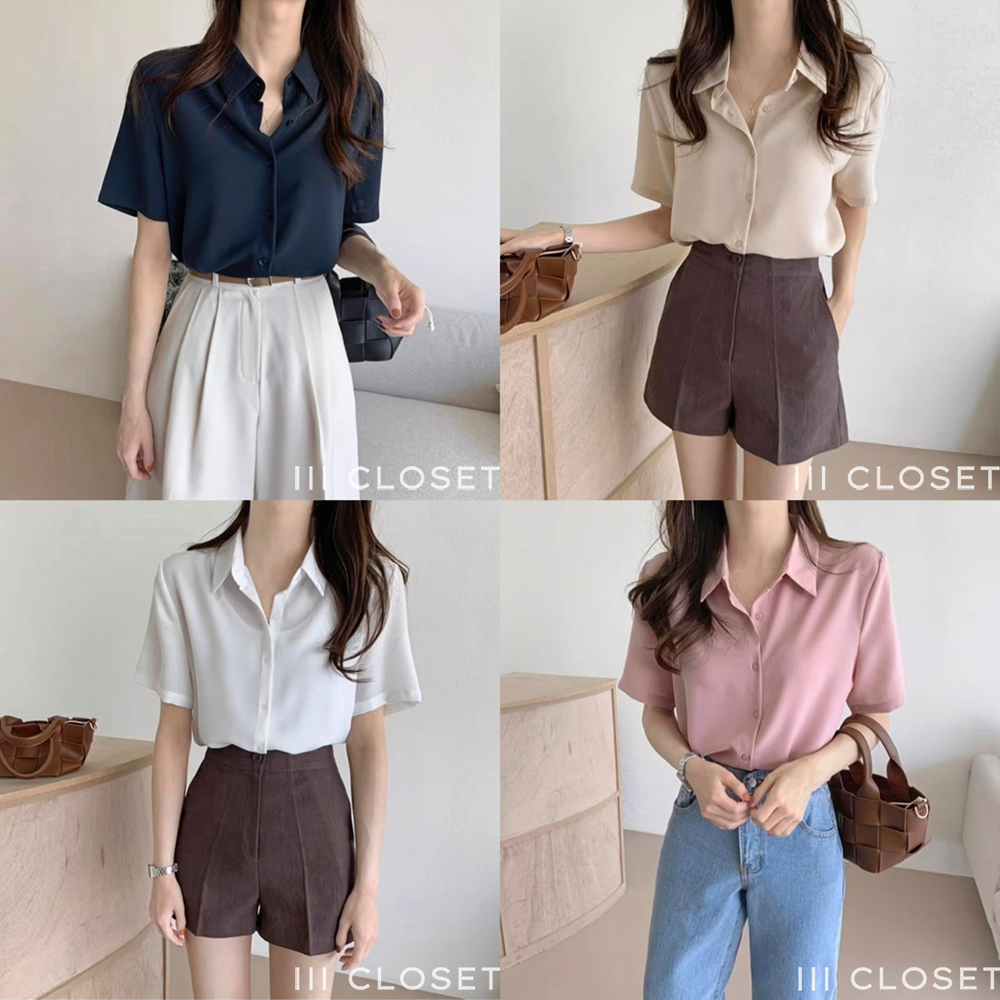 เสื้อเชิ้ต lll Freesize lll IT065 แขนสั้น งานผ้าไหมอิตาลี ดีไซน์คลาสสิก ผ้าไม่หนามาก ผ้าใส่สบาย ไม่ร้อน