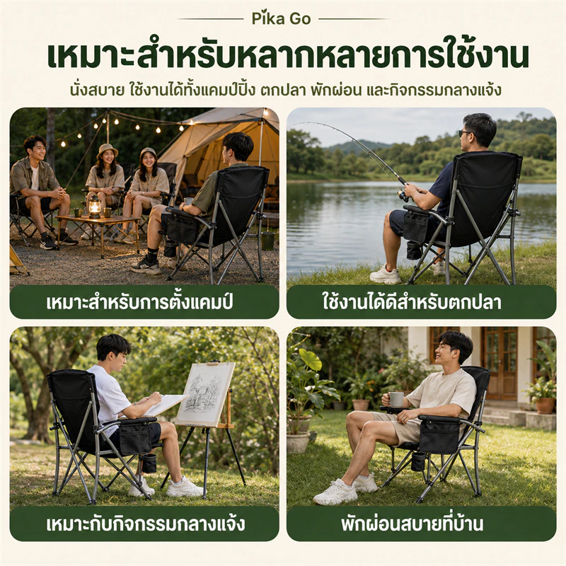 เก้าอี้แคมป์ปิ้ง เก้าอี้สนาม พับได้ ท่ออลูมิเนียม รับน้ำหนัก 200kg thumbnail 8