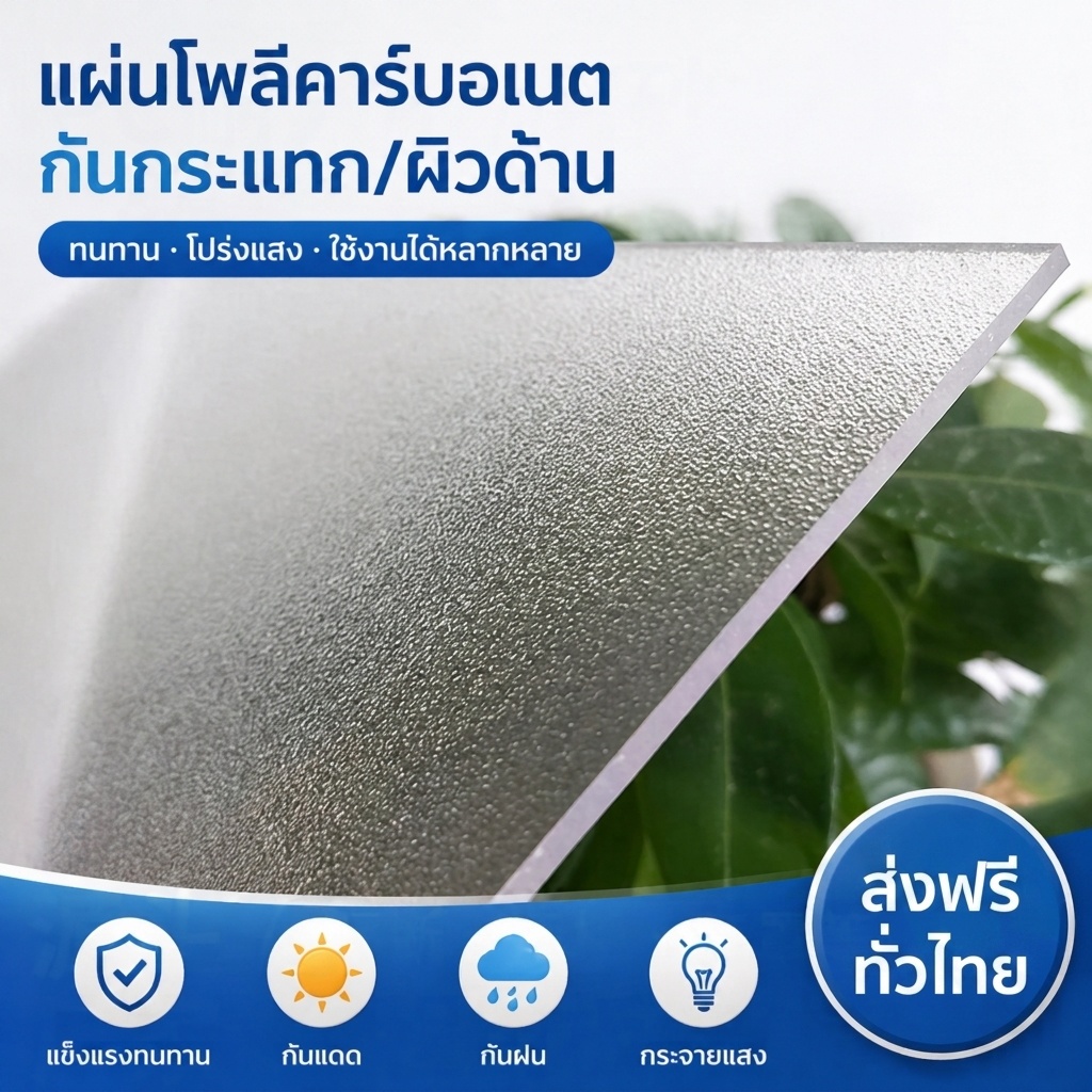 แผ่น PC ผิวฝ้า โปร่งแสง ให้แสงนุ่มนวล เพิ่มความเป็นส่วนตัว เหมาะกับหน้าต่าง ฉากกั้น ตกแต่งภายใน