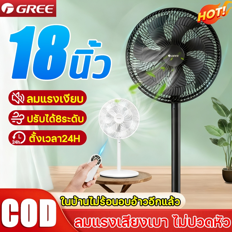 พัดทั้งคืนไม่ปวดหัว💨พัดลม18นิ้ว พัดลมรีโมต พัดลมตั้งพื้น แรงลม8เกียร์ 7ใบพัด ไร้เสียง