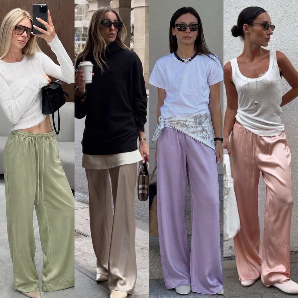 SILKSATIN TROUSERS #9032 x2 กางเกงซาติน กางเกงขายาว ใส่สบาย ไปเที่ยว ไปทะเล ชิวๆ