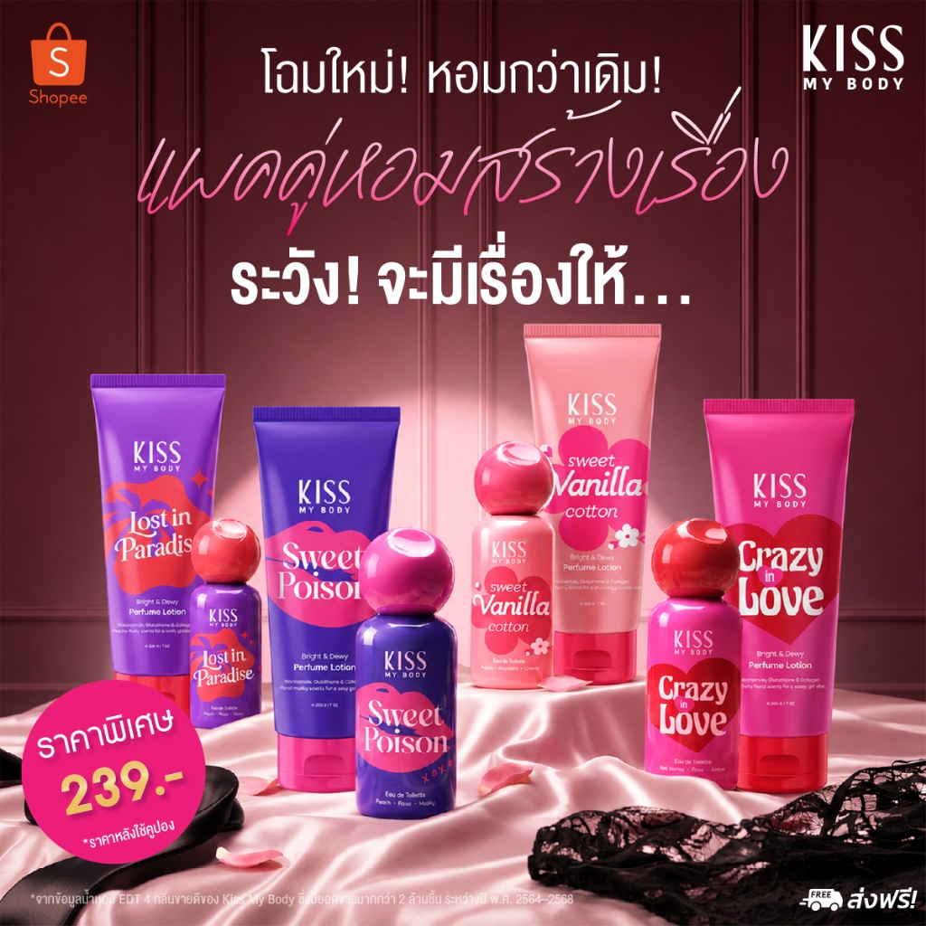 [ใหม่! แพ็คคู่] KISS MY BODY คิส มาย บอดี้ น้ำหอม EDT 80ml. & โลชั่นน้ำหอมบำรุงผิว 200g. มีให้เลือก 4 กลิ่น