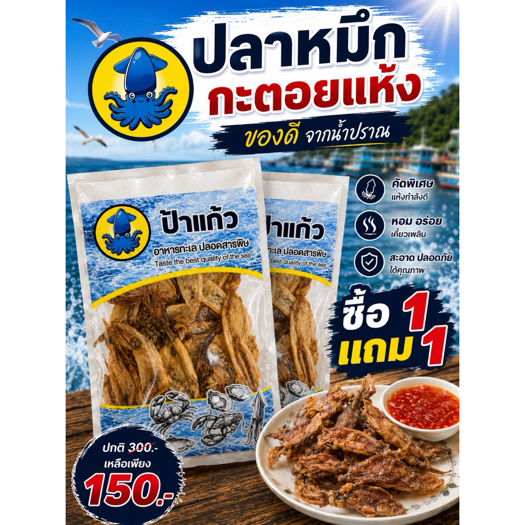 (ซื้อ 1 ฟรี 1) หมึกกะตอย 100 กรัม x 2 ถุง ออร์แกนิก