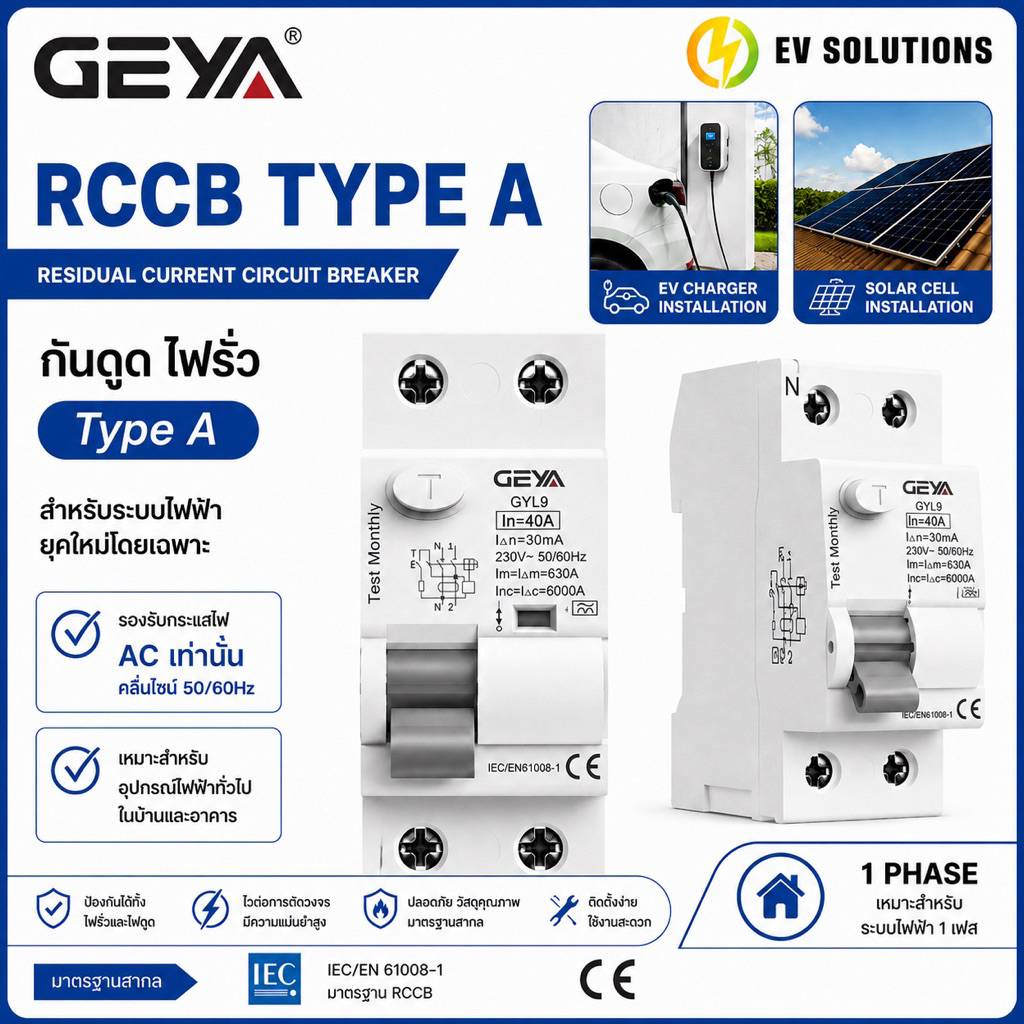 [สินค้าพร้อมส่ง] GEYA RCCB Type A 2P 40A/30mA