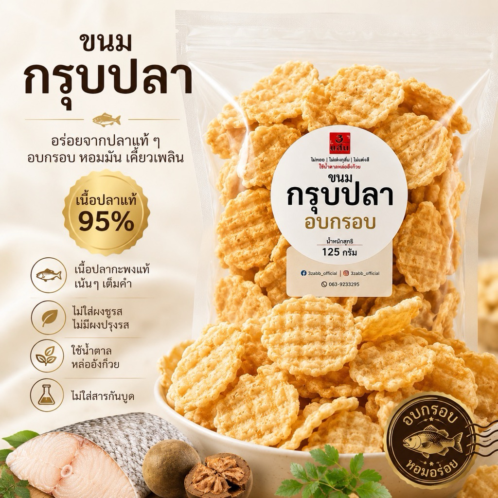 ขนมกรุบปลาสามแสบ(คอนเฟลกปลา) 125 กรัม