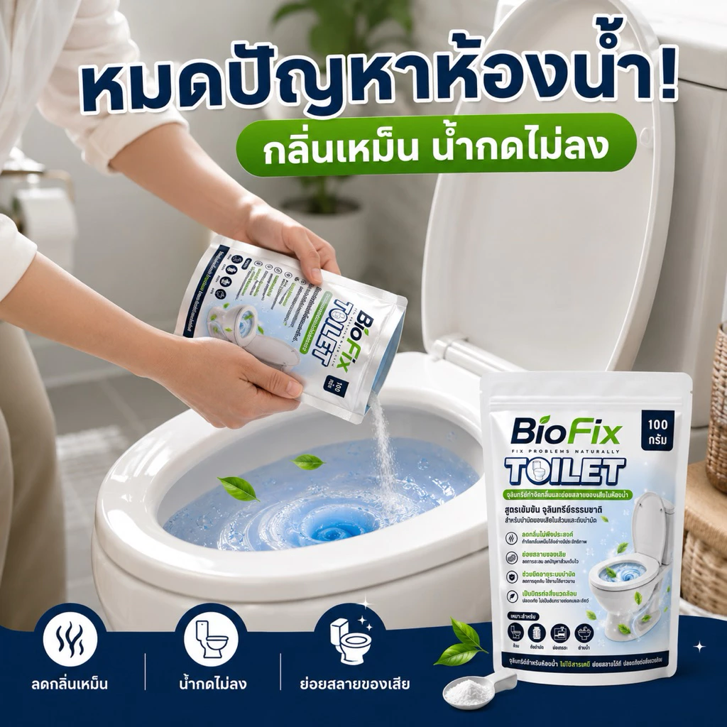 BioFix Toilet 100g. จุลินทรีย์ดับกลิ่นห้องน้ำ ดับกลิ่นส้วม บ่อเกรอะ กลิ่นท่อ เข้มข้น