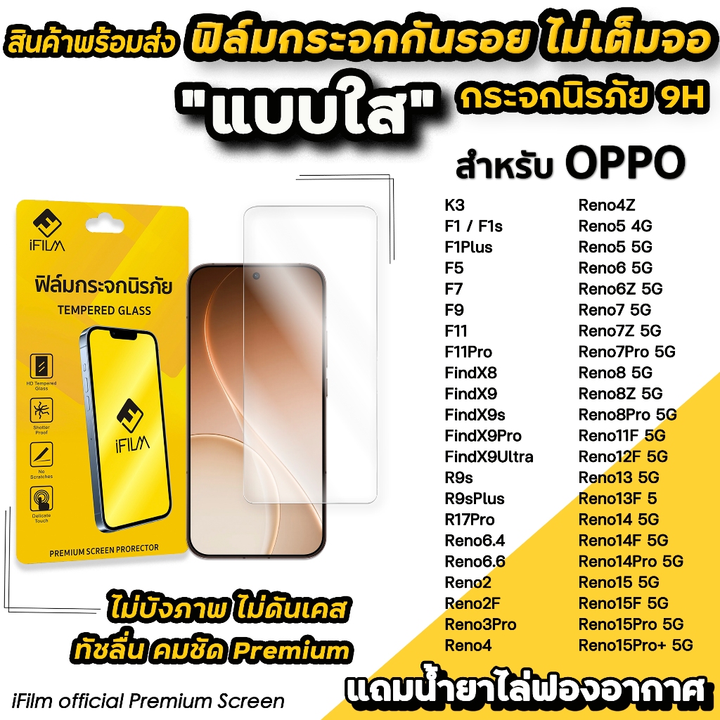 iFilm ฟิล์มกระจกใส ไม่เต็มจอ ไม่บังภาพ For OPPO FindX9 Ultra X9Pro Reno15ProMax Reno15F Reno14 Pro ฟิล์มoppo ฟิล์มกันรอย
