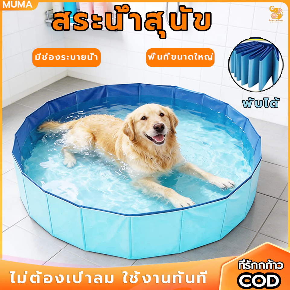สระน้ำสุนัข อ่างอาบน้ำสำหรับสัตว์เลี้ยงสามารถพับ วัสดุPVC หนาพิเศษ พร้อมช่องระบายน้ำ มี 4 ขนาด