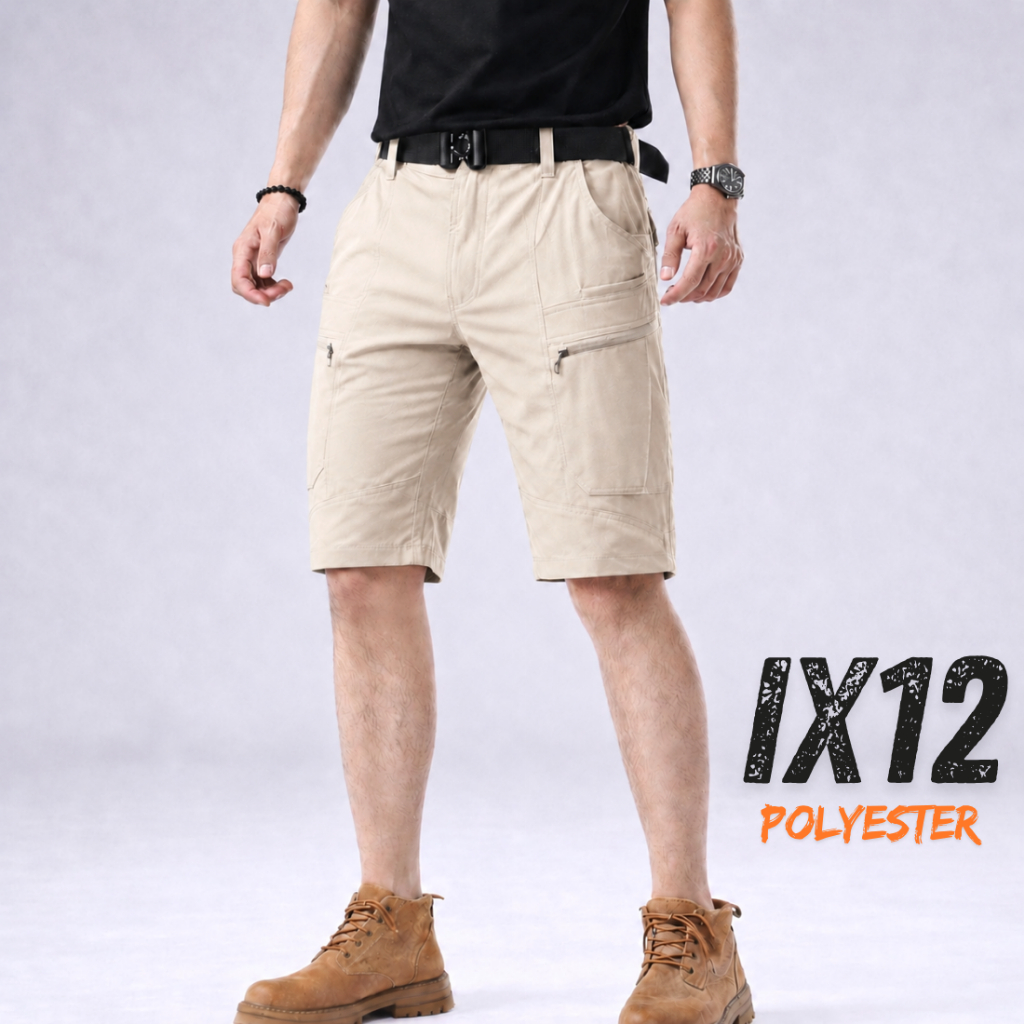 IX12 กางเกงคาร์โก้ ขาสั้น กางเกงยุทธวิธี ผ้ายืด สีครีม มีซับใน มีช่องกระเป๋าหลายช่อง XS-5XL