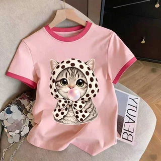 เสื้อยืดสไตล์เกาหลี ลายน้องหมาใส่แว่น สีเบจแต่งขอบน้ำตาล ทรงสวย แมทช์ง่าย เท่ๆ